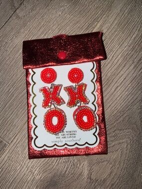 Simply Southern Red Beaded X and O Earring Set with Rhinestones